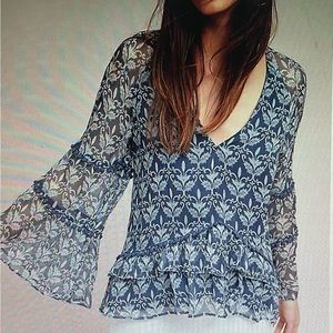 Anthropologie Stevie May Blue Boho Peasant Top Size Medium